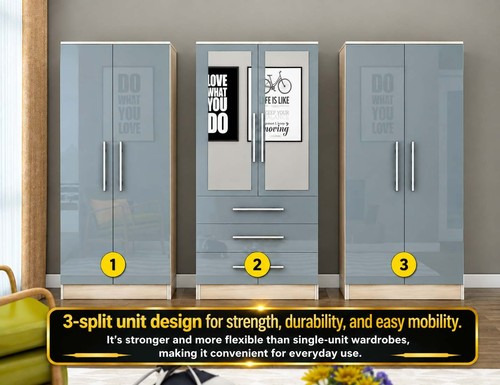 High gloss grey large wardrobe - large,