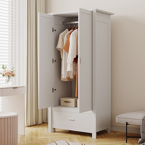 Modern white wooden wardrobe - wooden,